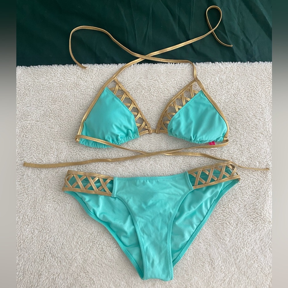 Victoria Secret turquoise/gold bikini set